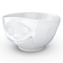 Load image into Gallery viewer, Extra large 33 ounce capacity porcelain bowl in white featuring a sculpted ‘happy’ facial expression. From the TASSEN product family of fun dishware by FIFTYEIGHT Products. Quality bowl perfect for serving cereal, soup, snacks and much more.
