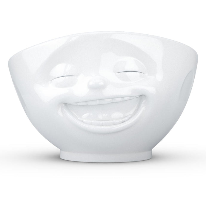 Extra large 33 ounce capacity porcelain bowl in white featuring a sculpted ‘laughing’ facial expression. From the TASSEN product family of fun dishware by FIFTYEIGHT Products. Quality bowl perfect for serving cereal, soup, snacks and much more.