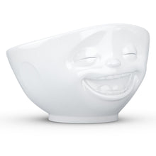 Load image into Gallery viewer, Extra large 33 ounce capacity porcelain bowl in white featuring a sculpted ‘laughing’ facial expression. From the TASSEN product family of fun dishware by FIFTYEIGHT Products. Quality bowl perfect for serving cereal, soup, snacks and much more.
