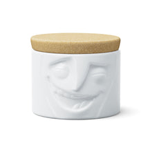 Load image into Gallery viewer, Quality porcelain storage jar with 30 oz. capacity and a &#39;cheerful&#39; facial expression. Closes securely with a natural cork lid. Dishwasher and microwave-safe (except for cork lid).From the TASSEN product family of fun dishware by FIFTYEIGHT Products. Made in Germany according to environmental standards.standards.
