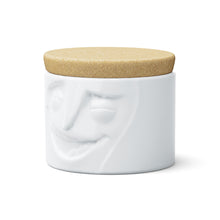 Load image into Gallery viewer, Quality porcelain storage jar with 30 oz. capacity and a &#39;cheerful&#39; facial expression. Closes securely with a natural cork lid. Dishwasher and microwave-safe (except for cork lid).From the TASSEN product family of fun dishware by FIFTYEIGHT Products. Made in Germany according to environmental standards.standards.
