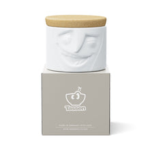 Load image into Gallery viewer, Quality porcelain storage jar with 30 oz. capacity and a &#39;cheerful&#39; facial expression. Closes securely with a natural cork lid. Dishwasher and microwave-safe (except for cork lid).From the TASSEN product family of fun dishware by FIFTYEIGHT Products. Made in Germany according to environmental standards.standards.
