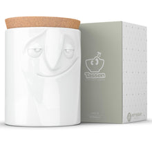 Load image into Gallery viewer, Quality porcelain storage jar with 57 oz. capacity and a &#39;charming&#39; facial expression. Closes securely with a natural cork lid. Dishwasher and microwave-safe (except for cork lid).From the TASSEN product family of fun dishware by FIFTYEIGHT Products. Made in Germany according to environmental standards.standards.
