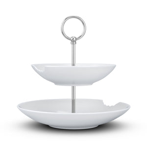The two-Tiered Serving Platter brings tons of fun to the table. Features two deep plates with fun bite marks mounted on a pole. Perfect for building a grand seafood tower! From the TASSEN product family of fun dishware by FIFTYEIGHT Products. Made in Germany according to environmental standards.