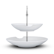 Load image into Gallery viewer, The two-Tiered Serving Platter brings tons of fun to the table. Features two deep plates with fun bite marks mounted on a pole. Perfect for building a grand seafood tower! From the TASSEN product family of fun dishware by FIFTYEIGHT Products. Made in Germany according to environmental standards.
