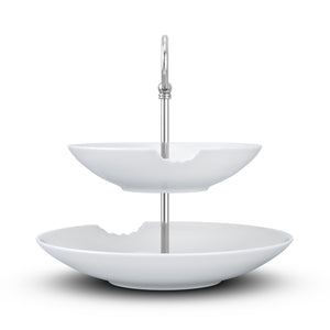 The two-Tiered Serving Platter brings tons of fun to the table. Features two deep plates with fun bite marks mounted on a pole. Perfect for building a grand seafood tower! From the TASSEN product family of fun dishware by FIFTYEIGHT Products. Made in Germany according to environmental standards.