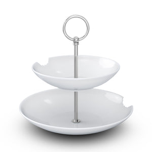 The two-Tiered Serving Platter brings tons of fun to the table. Features two deep plates with fun bite marks mounted on a pole. Perfect for building a grand seafood tower! From the TASSEN product family of fun dishware by FIFTYEIGHT Products. Made in Germany according to environmental standards.