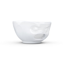 Load image into Gallery viewer, Premium extra large porcelain bowl in white from the TASSEN product family of fun dishware by FIFTYEIGHT Products. Offers 33 oz capacity with hole in front for fun effect to serve snacks. Dishwasher and microwave safe bowl featuring a sculpted ‘barfing’ facial expression. Shipped in exclusively designed gift box.
