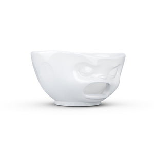 Premium extra large porcelain bowl in white from the TASSEN product family of fun dishware by FIFTYEIGHT Products. Offers 33 oz capacity with hole in front for fun effect to serve snacks. Dishwasher and microwave safe bowl featuring a sculpted ‘barfing’ facial expression. Shipped in exclusively designed gift box.