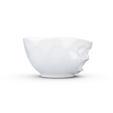 Load image into Gallery viewer, Premium extra large porcelain bowl in white from the TASSEN product family of fun dishware by FIFTYEIGHT Products. Offers 33 oz capacity with hole in front for fun effect to serve snacks. Dishwasher and microwave safe bowl featuring a sculpted ‘barfing’ facial expression. Shipped in exclusively designed gift box.
