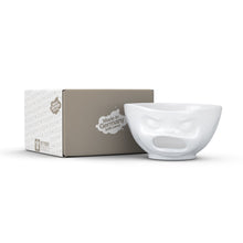 Load image into Gallery viewer, Premium extra large porcelain bowl in white from the TASSEN product family of fun dishware by FIFTYEIGHT Products. Offers 33 oz capacity with hole in front for fun effect to serve snacks. Dishwasher and microwave safe bowl featuring a sculpted ‘barfing’ facial expression. Shipped in exclusively designed gift box.
