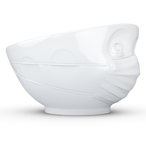 Premium porcelain bowl in white from the TASSEN product family of fun dishware by FIFTYEIGHT Products. Offers 16 oz capacity perfect for serving cereal, soup, snacks and much more. Dishwasher and microwave safe bowl featuring a sculpted ‘hopeful’ facial expression and mask. Shipped in exclusively designed gift box.
