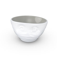 Load image into Gallery viewer, 16 ounce capacity porcelain bowl in white with Stone Color Inside featuring a sculpted ‘hopeful’ facial expression. From the TASSEN product family of fun dishware by FIFTYEIGHT Products. Quality bowl perfect for serving cereal, soup, snacks and much more.
