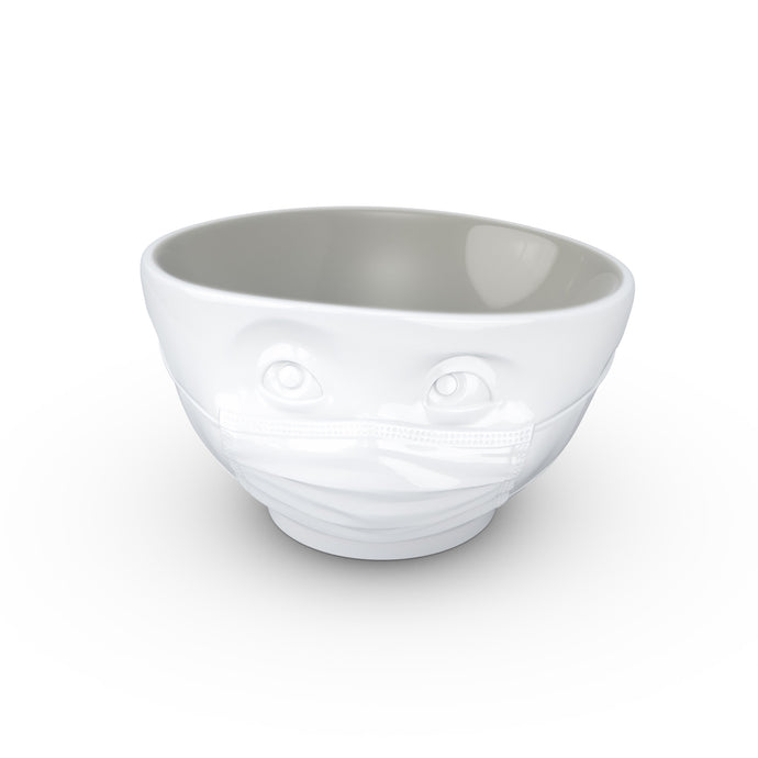 16 ounce capacity porcelain bowl in white with Stone Color Inside featuring a sculpted ‘hopeful’ facial expression. From the TASSEN product family of fun dishware by FIFTYEIGHT Products. Quality bowl perfect for serving cereal, soup, snacks and much more.