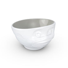 Load image into Gallery viewer, 16 ounce capacity porcelain bowl in white with Stone Color Inside featuring a sculpted ‘hopeful’ facial expression. From the TASSEN product family of fun dishware by FIFTYEIGHT Products. Quality bowl perfect for serving cereal, soup, snacks and much more.
