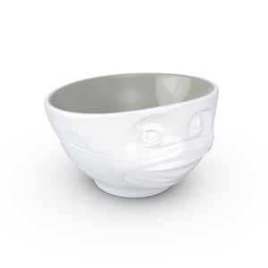 16 ounce capacity porcelain bowl in white with Stone Color Inside featuring a sculpted ‘hopeful’ facial expression. From the TASSEN product family of fun dishware by FIFTYEIGHT Products. Quality bowl perfect for serving cereal, soup, snacks and much more.
