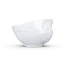 Load image into Gallery viewer, 16 ounce capacity porcelain bowl in white with Stone Color Inside featuring a sculpted ‘hopeful’ facial expression. From the TASSEN product family of fun dishware by FIFTYEIGHT Products. Quality bowl perfect for serving cereal, soup, snacks and much more.
