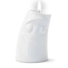Load image into Gallery viewer, Exclusive designer candle holder with CUDDLY facial expression. Stands at 4.4 inches tall on a footed base and fits a tea light or LED light. From the TASSEN product family of fun dishware by FIFTYEIGHT Products. Made in Germany according to environmental standards.
