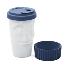 Load image into Gallery viewer, Premium porcelain coffee mug with a heat-retaining lid and protective sleeve and no handle from the TASSEN product family of fun dishware by FIFTYEIGHT Products. Offers 13.5 oz capacity for enjoying coffee, tea, latte, matcha, soup and more on the go. Shipped in exclusively designed gift box.
