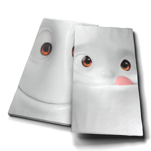Pack of 16 disposable paper napkins in transparent packaging. Colorful paper napkins featuring zany TASSEN artwork in "Face Pastrami" design. 12 by 12 inches in size and Made in Germany according to environmental standards.