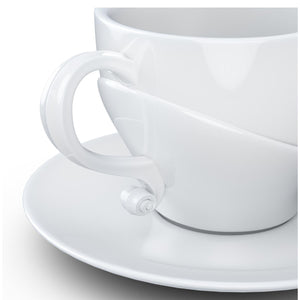 Premium porcelain coffee cup with saucer in white with sculpted Ludwig van Beethoven face. Dishwasher and microwave safe cup at 8.7 oz capacity. From the TALENT product family of cups dedicated to creative geniuses by FIFTYEIGHT Products.