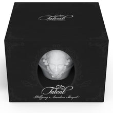 Load image into Gallery viewer, Premium porcelain coffee cup with saucer in white with sculpted Wolfgang Amadeus Mozart face. Dishwasher and microwave safe cup at 8.7 oz capacity. From the TALENT product family of cups dedicated to creative geniuses by FIFTYEIGHT Products.
