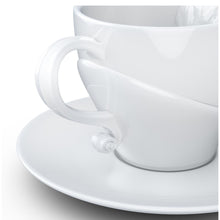 Load image into Gallery viewer, Premium porcelain coffee cup with saucer in white with sculpted Richard Wagner face. Dishwasher and microwave safe cup at 8.7 oz capacity. From the TALENT product family of cups dedicated to creative geniuses by FIFTYEIGHT Products.
