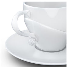 Load image into Gallery viewer, Premium porcelain coffee cup with saucer in white with sculpted William Shakespeare face. Dishwasher and microwave safe cup at 8.7 oz capacity. From the TALENT product family of cups dedicated to creative geniuses by FIFTYEIGHT Products.
